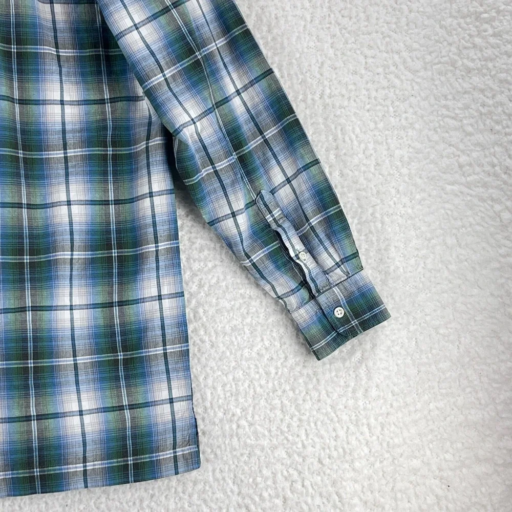Ralph Lauren Green Blue Plaid Button-Down Shirt Teen Boys‎ Long Sleeve Size XL